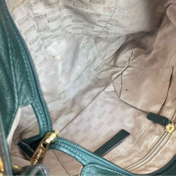 Michael Kors Green Leather Fulton Bedford Shoulder Bag Jet Set Selma - Picture 10 of 11